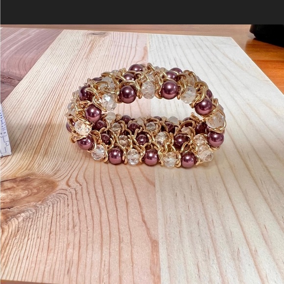 Vintage SkyLine Jewelry, Plum & Gold Tone Beaded Stretchy Necklace & Bracelet - Picture 5 of 7